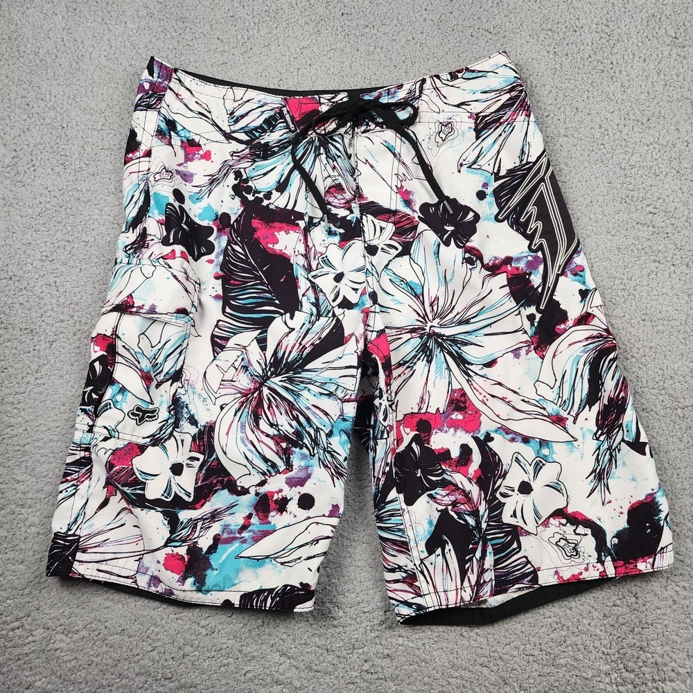 Fox Racing Board Shorts Mens 34 Black Swim Andy Suit Splatter Floral Surfer Y2K
